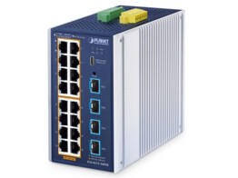 PLANET IP30 Indust L2  16x 10/100/1000T 802.3at PoE   4x 10G SFP  Man Switch -40 75   360W PoE